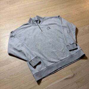 Calvin Klein Jeans Mens XL Gray Quarter Zip Pullover Sweatshirt Logo Mock Neck